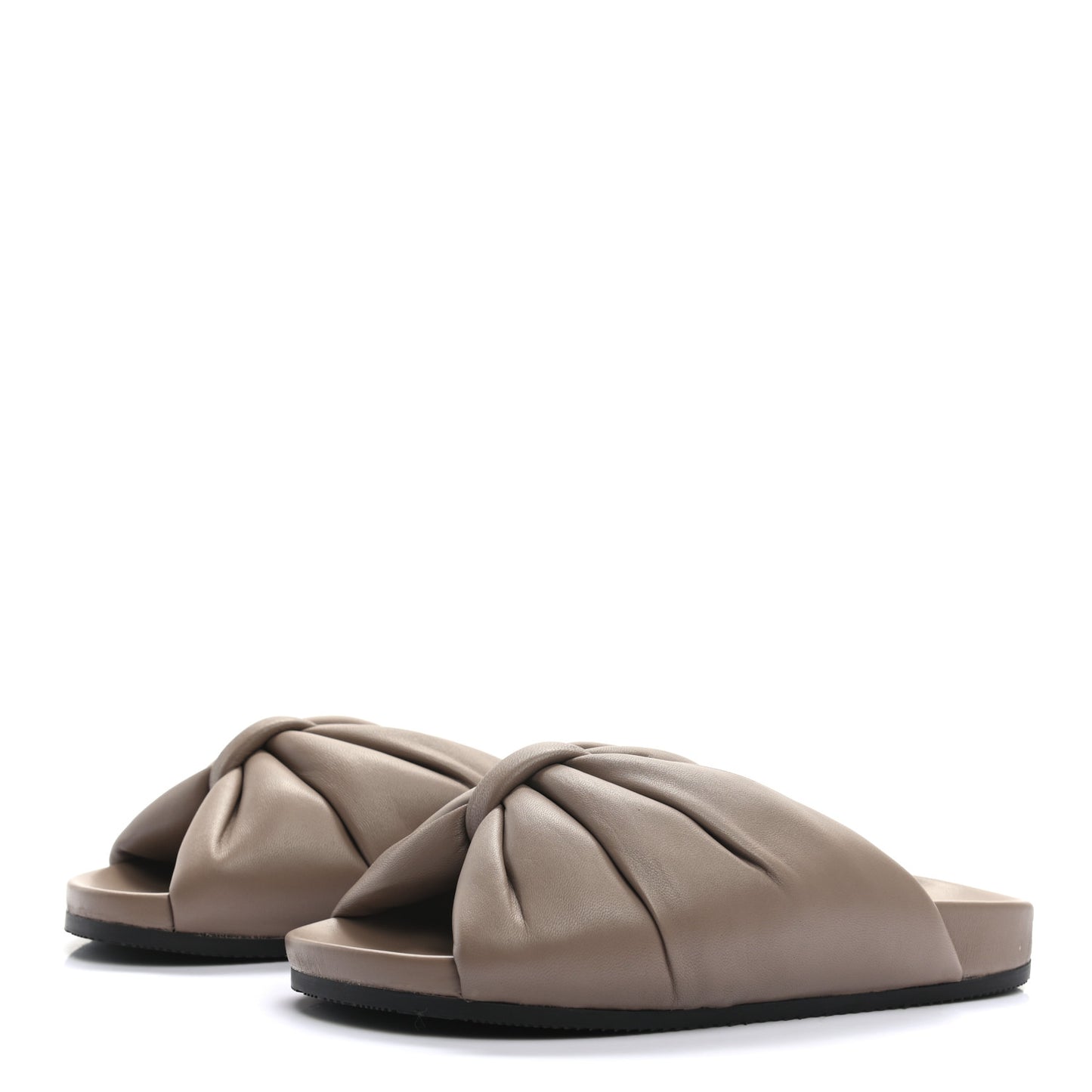Smooth Nappa Logo Puffy Slide Sandals 35 Mink Grey White