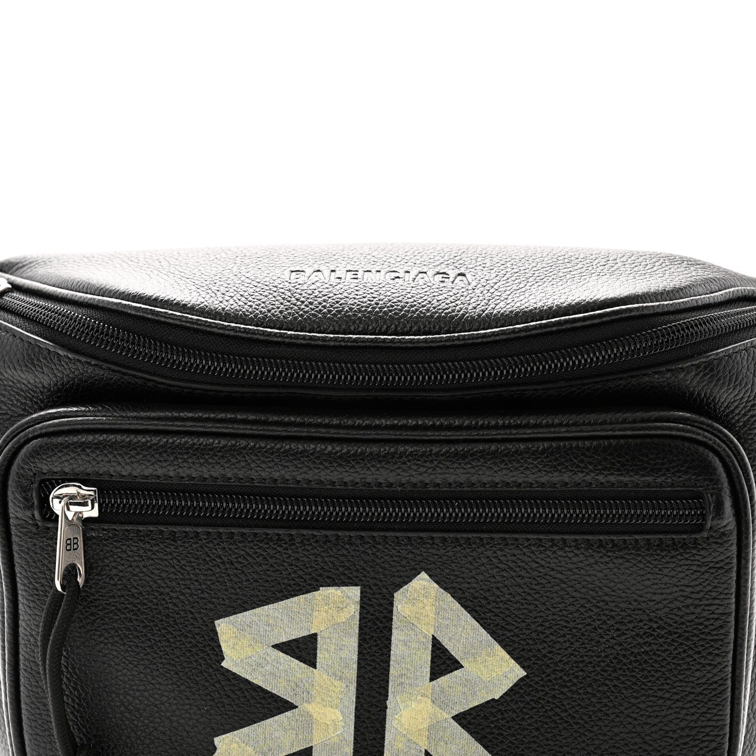 Balenciaga Grained Calfskin Tape Logo Explorer Belt Bag Black White 8 of 11