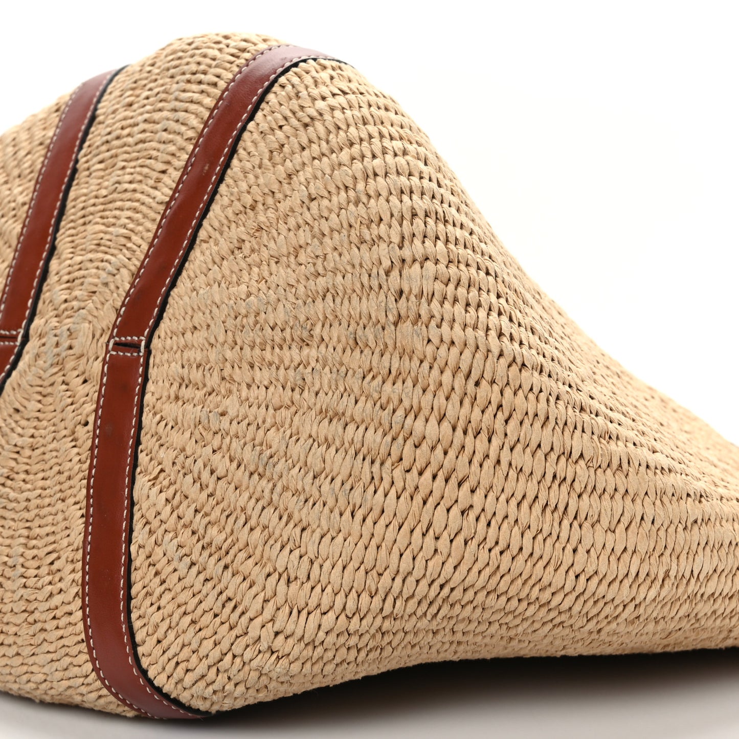 Raffia Calfskin Large Basket Tote Tan