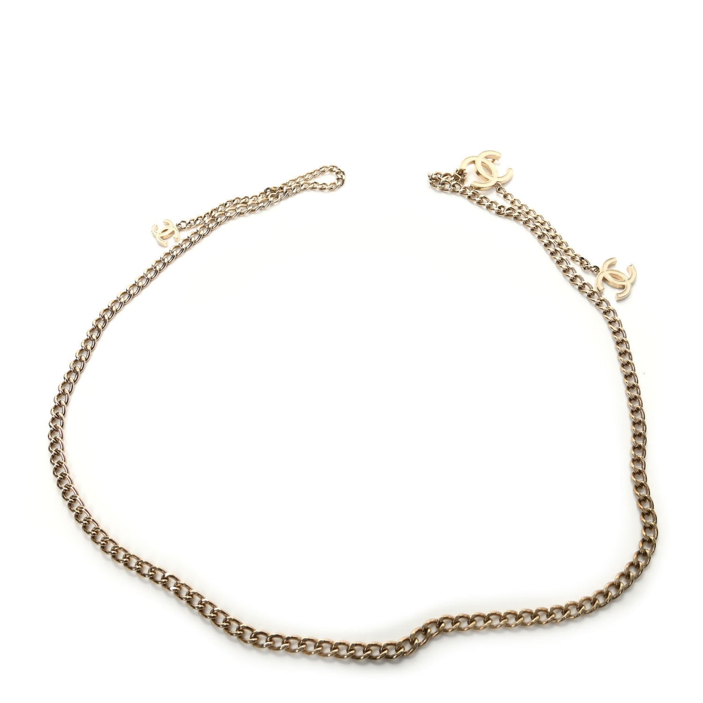 Enamel CC Chain Logo Belt Gold White