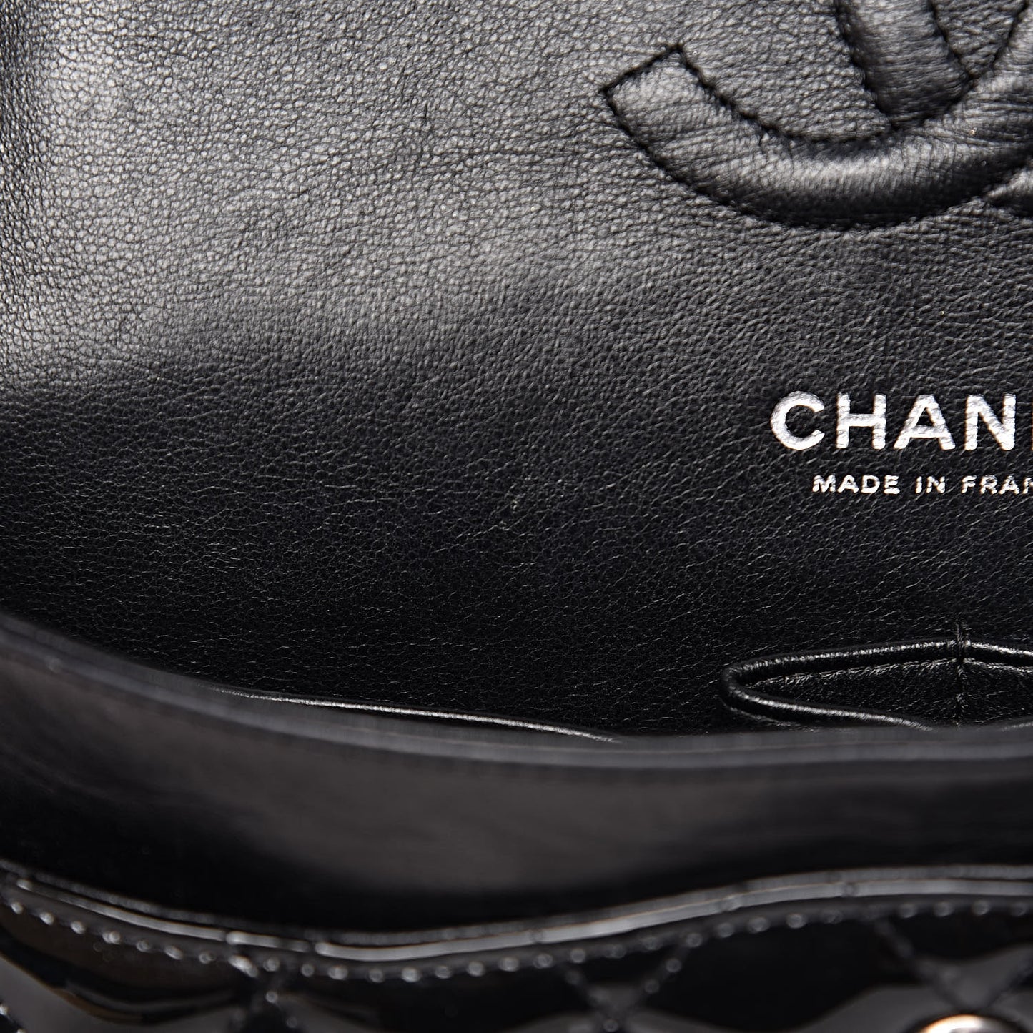 Patent Quilted Medium Double Flap Black
