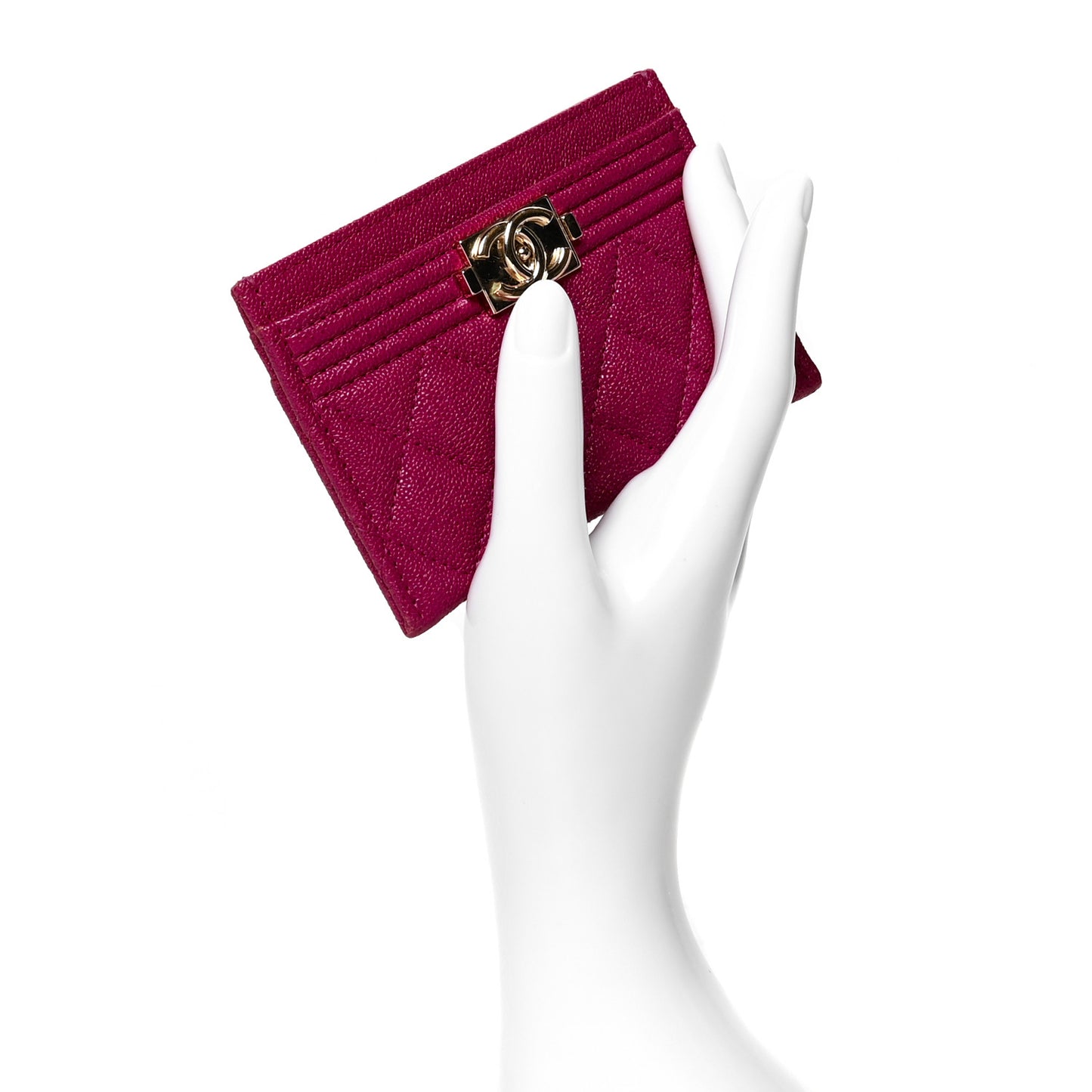 Caviar Quilted Boy Card Holder Fuchsia