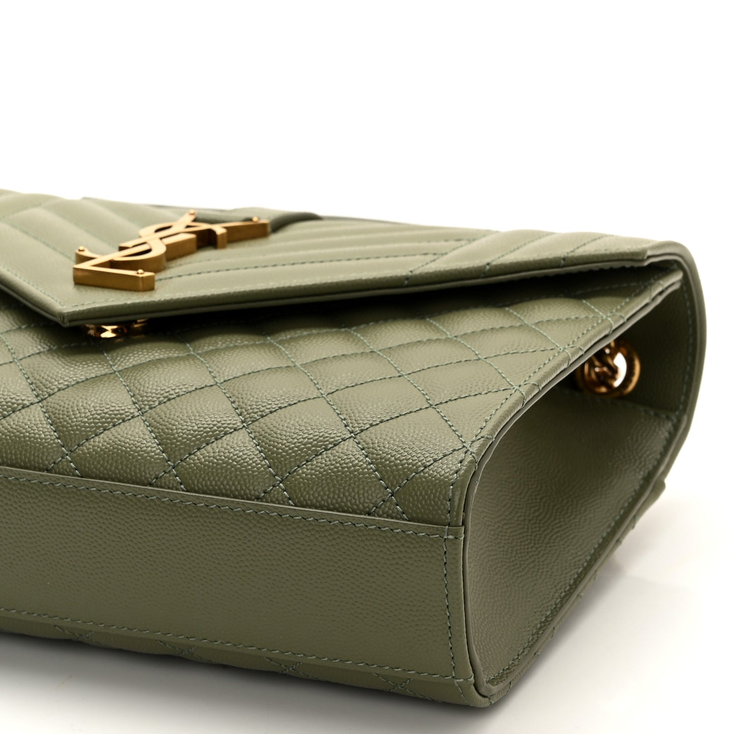Grain De Poudre Textured Mixed Matelasse Triquilt Medium Monogram Satchel Light Sage