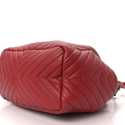 Chanel Deerskin Chevron Quilted Medium CC Chain Bucket Drawstring Bag Red 10 of 12