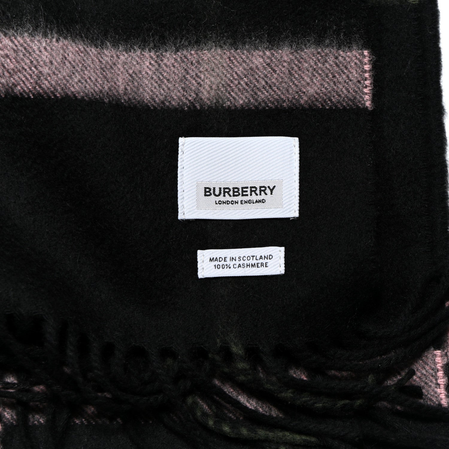 Burberry Cashmere Giant Check Fringe Scarf Black Pink 3 of 4