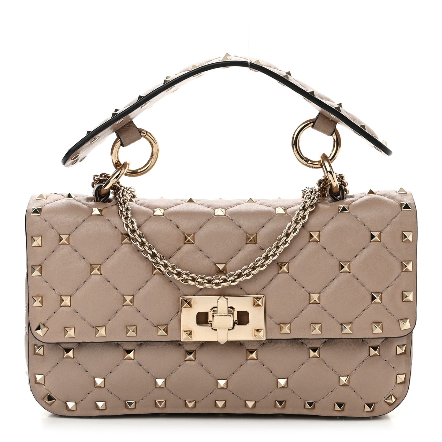 Nappa Small Rockstud Spike Shoulder Bag Poudre