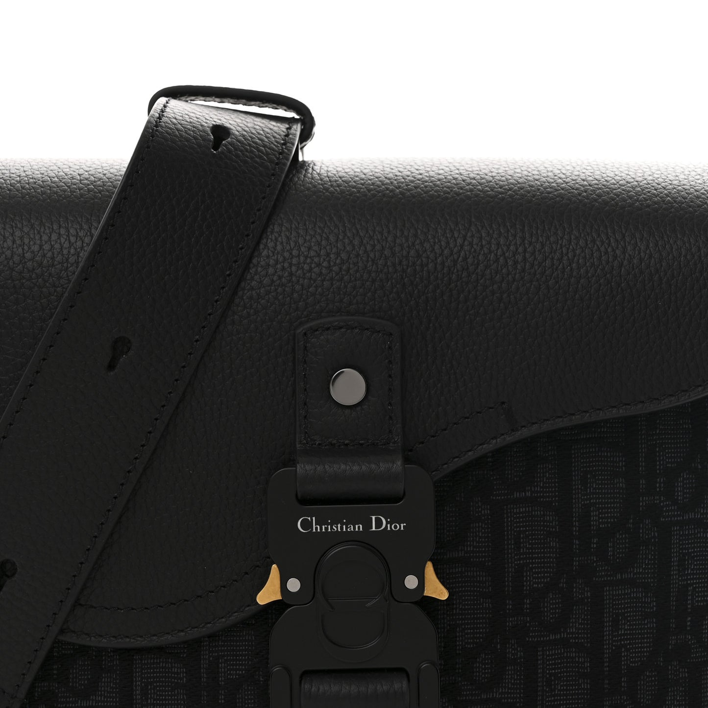 Oblique Jacquard Grained Calfskin Small Saddle Messenger Bag Black