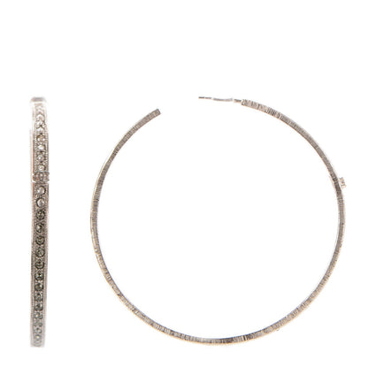 Chanel Crystal CC Hoop Earrings Grey Silver 1 of 5