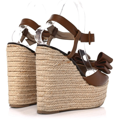 Valentino Garavani Nappa Rockstud Bow Espadrille Platform Wedge Sandals 39 Brown 4 of 8