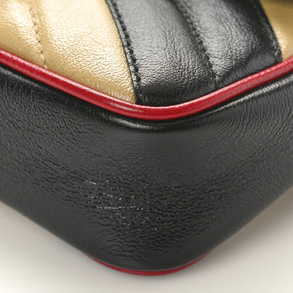 Gucci Vintage Effect Calfskin Matelasse Diagonal Striped Super Mini Torchon GG Marmont Shoulder Bag Black Beige 10 of 10