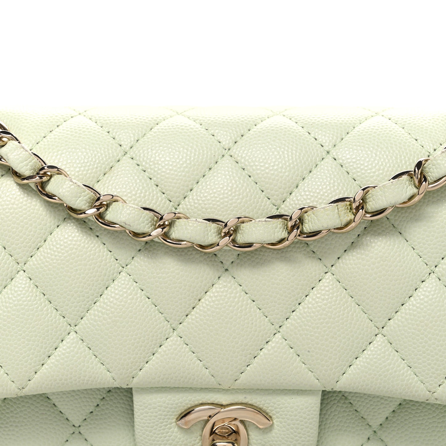 Caviar Quilted Small Double Flap Light Green