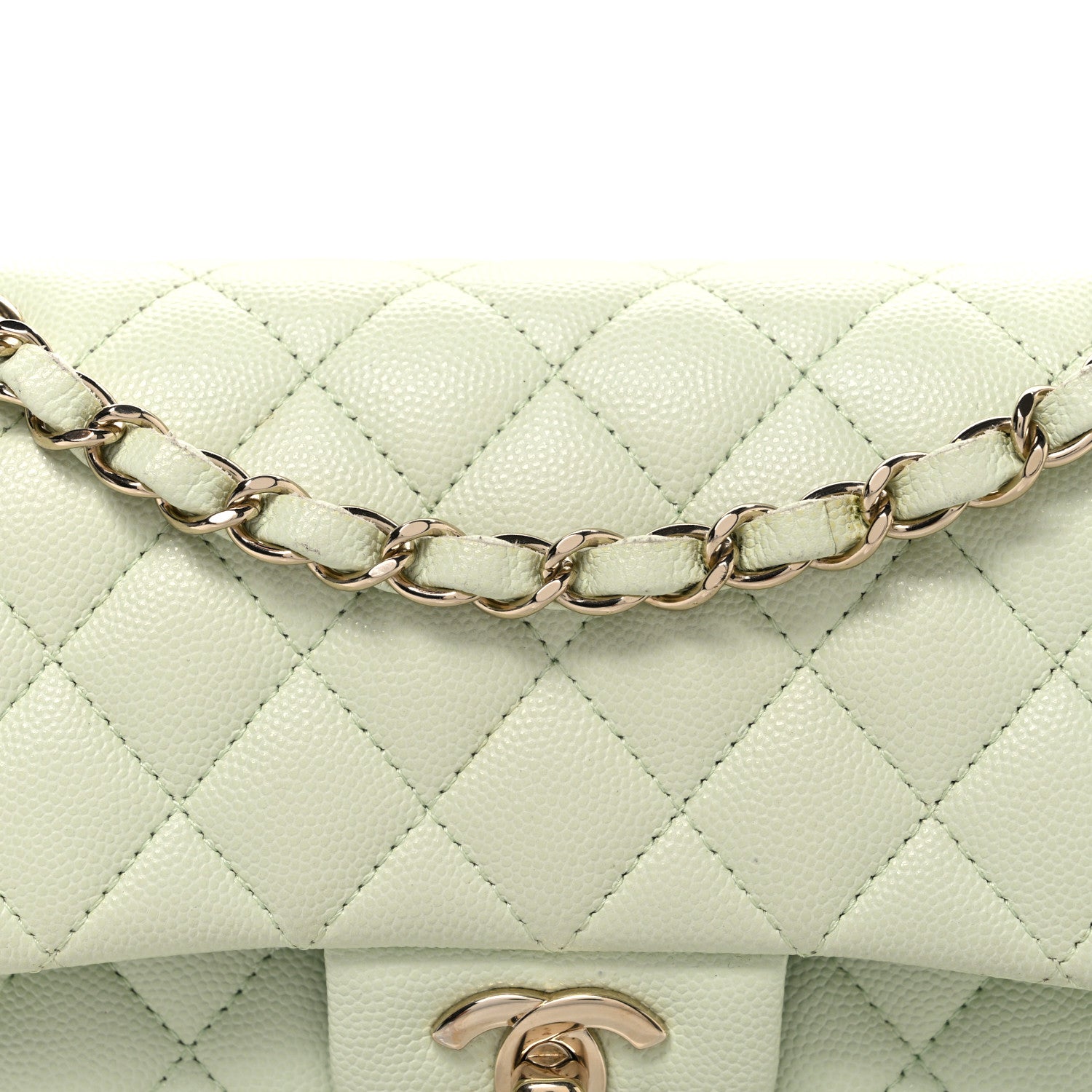 Chanel Caviar Quilted Small Double Flap Light Green 8 of 10