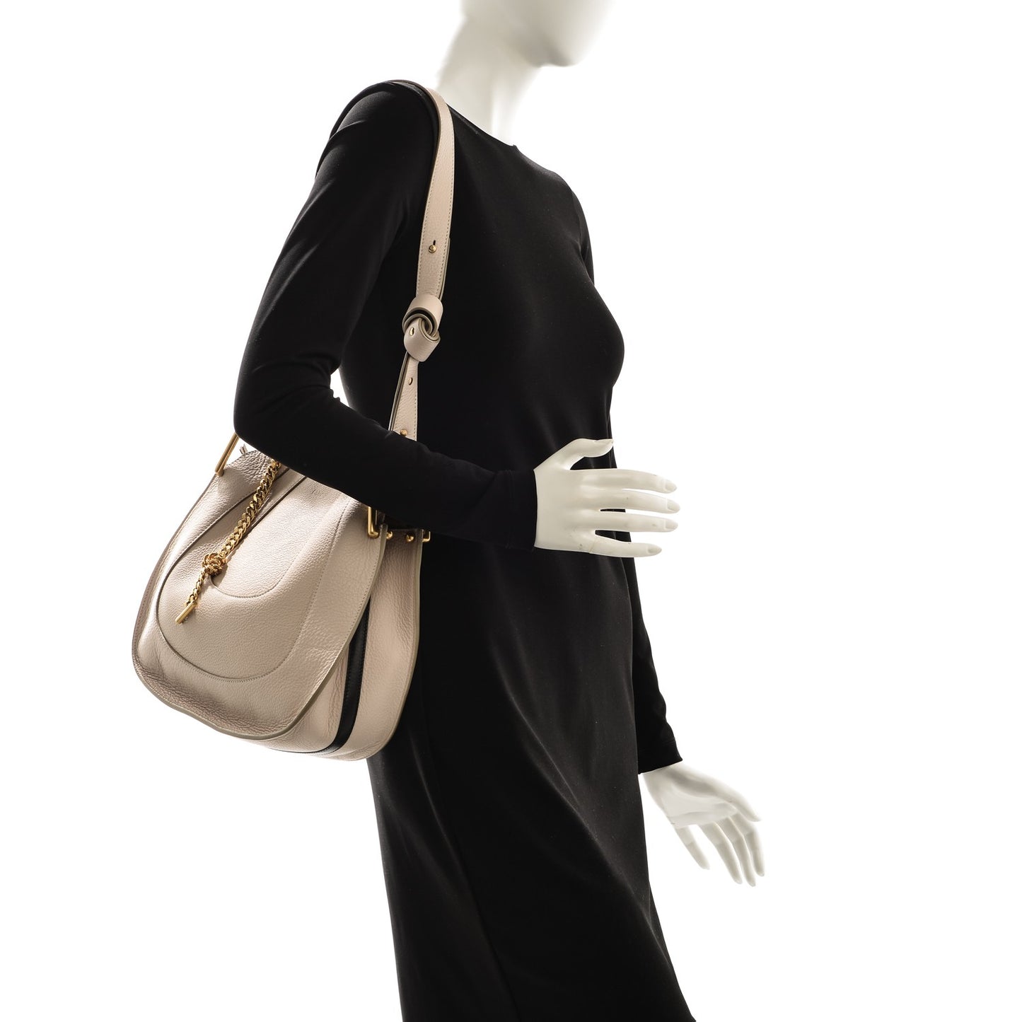 Grained Calfskin Small Hayley Hobo Abstract White