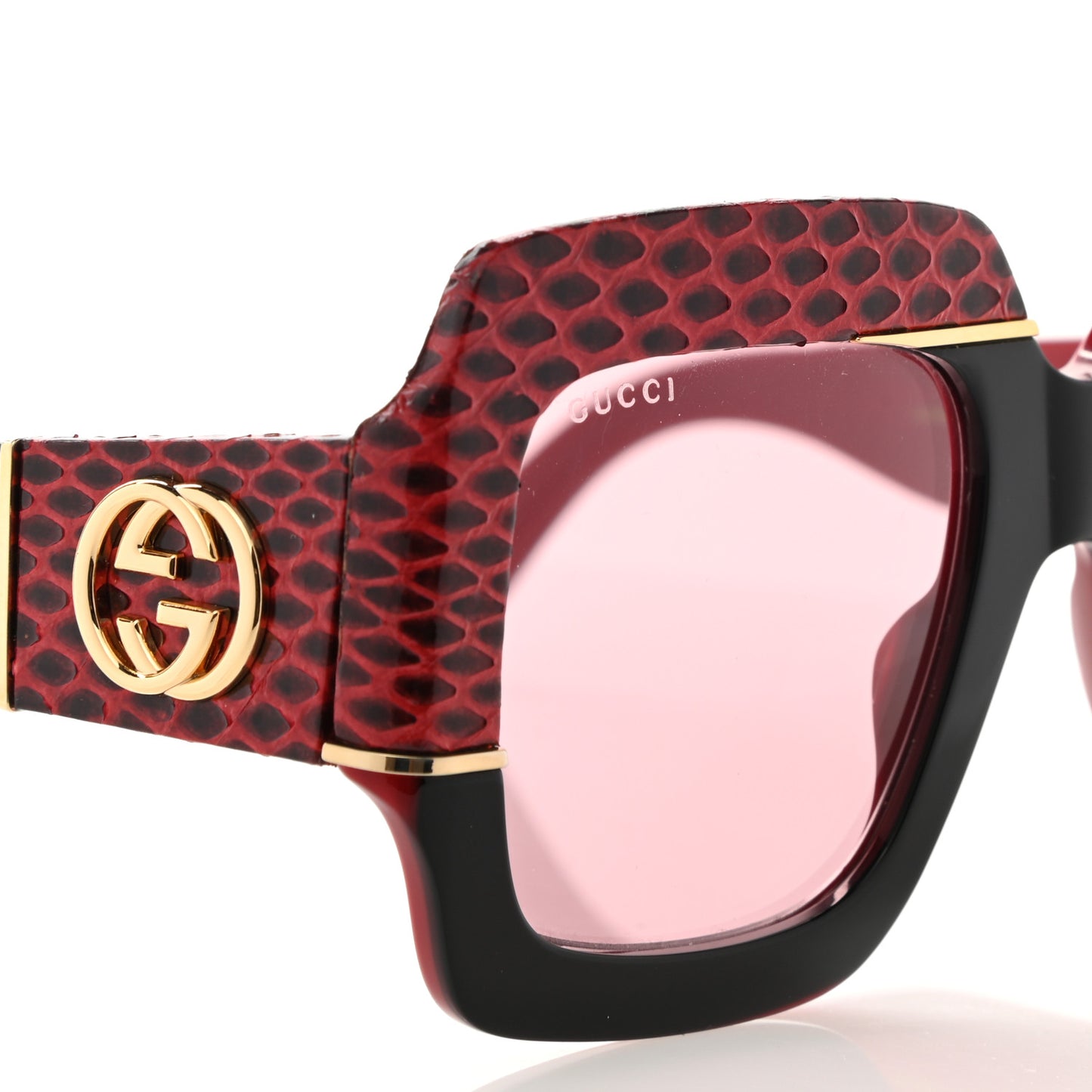 Snakeskin Acetate Square Sunglasses GG0484S Black Red