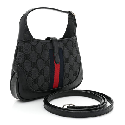 Gucci X BALENCIAGA BB Monogram Calfskin Web Mini Jackie 1961 Hobo Black 3 of 8