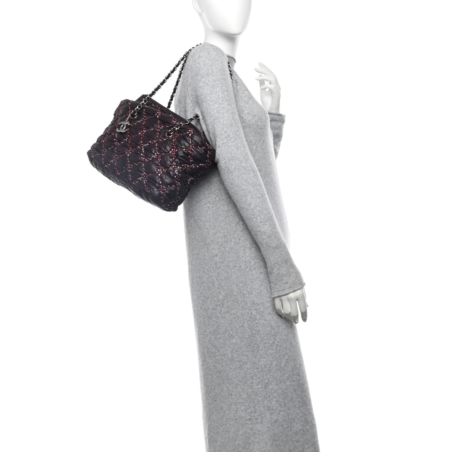 Chanel Nylon Quilted Tweed Stitch Bubble Tote Plum 2 of 14