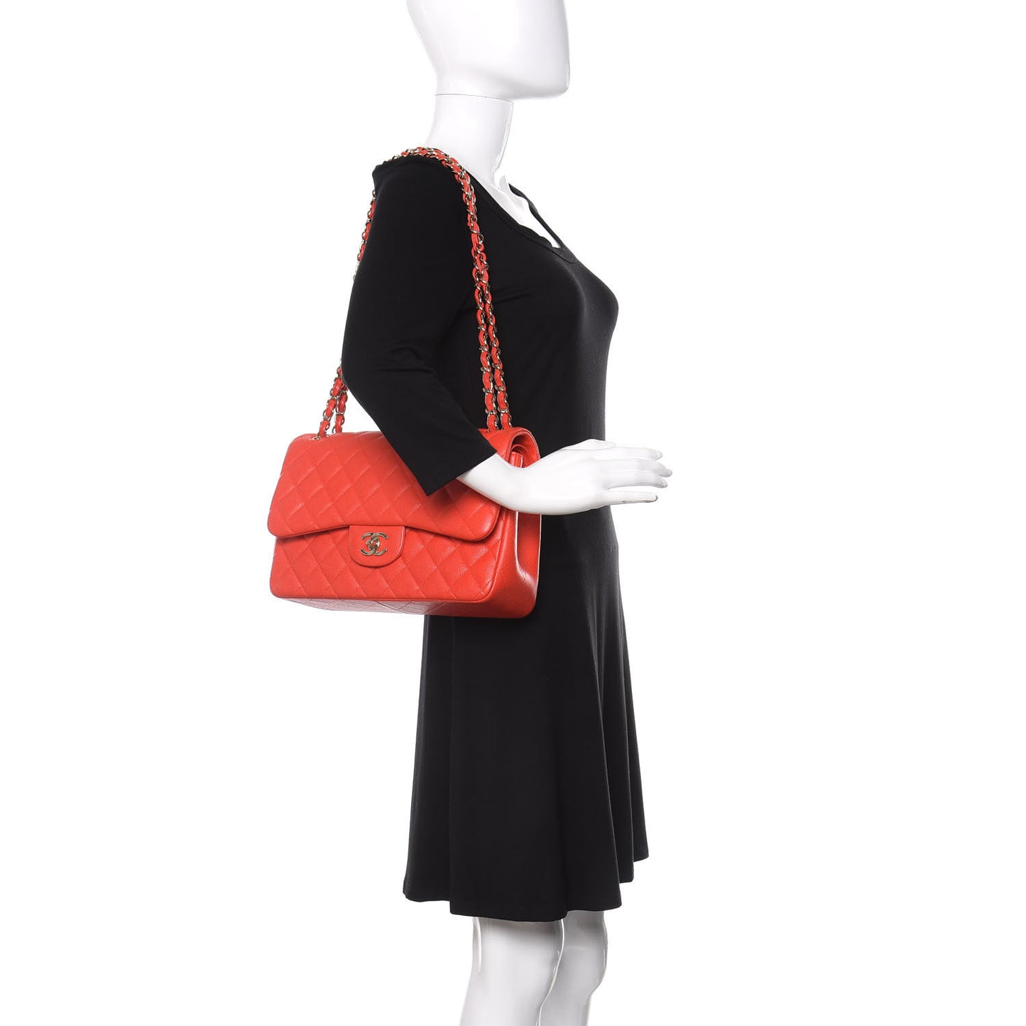 Caviar Quilted Jumbo Double Flap Red