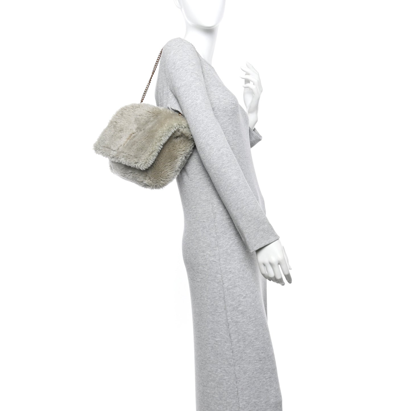 Shearling Calfskin Medium Reversible Monogram Kate Satchel Grey