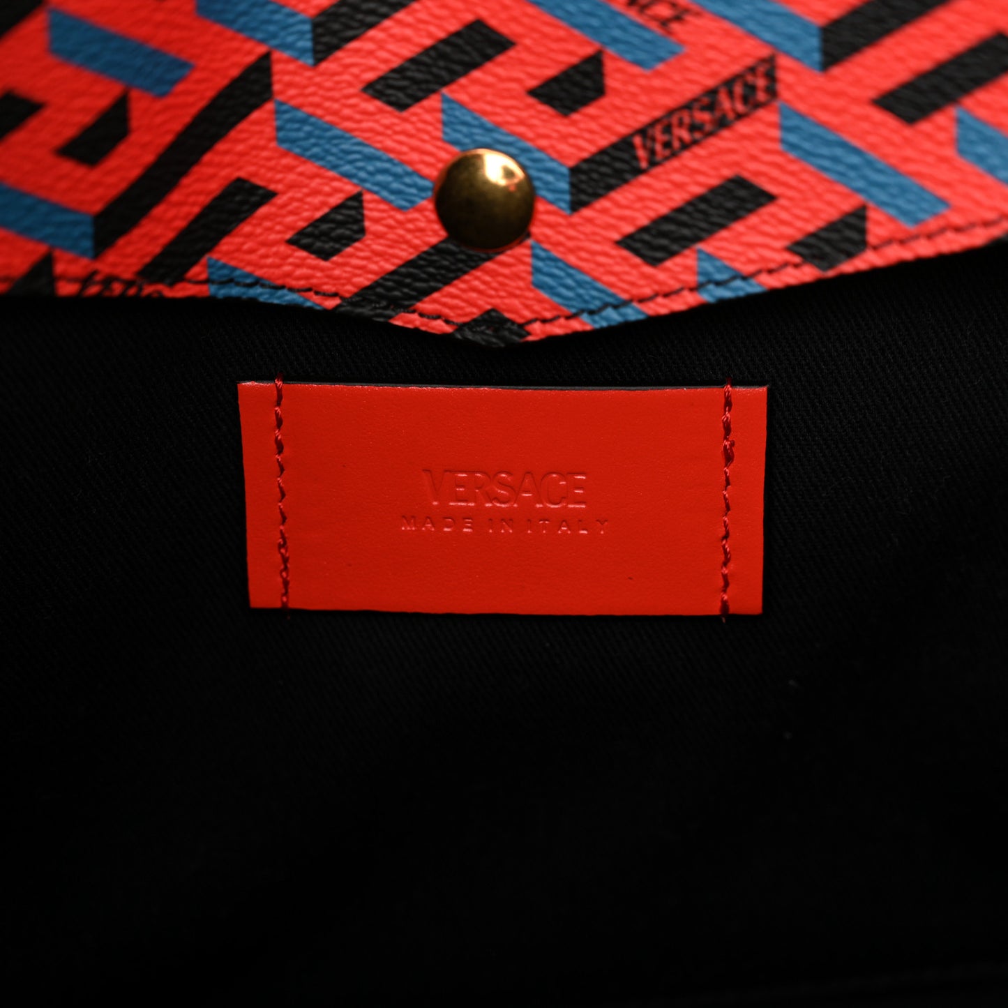 Coated Canvas Calfskin La Greca Signature Tote Bag Blue Red