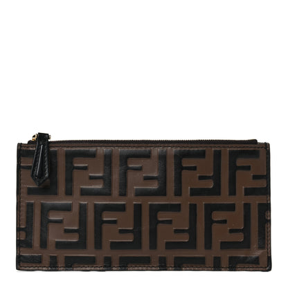 Fendi Calfskin FF 1974 Embossed Zip Pouch Maya Black 1 of 8