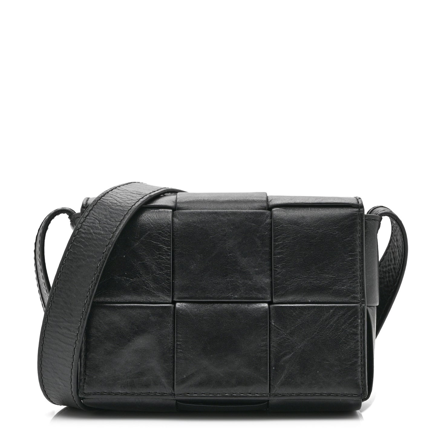 Crinkled Lambskin Maxi Intrecciato Extra Mini Cassette Crossbody Bag Black