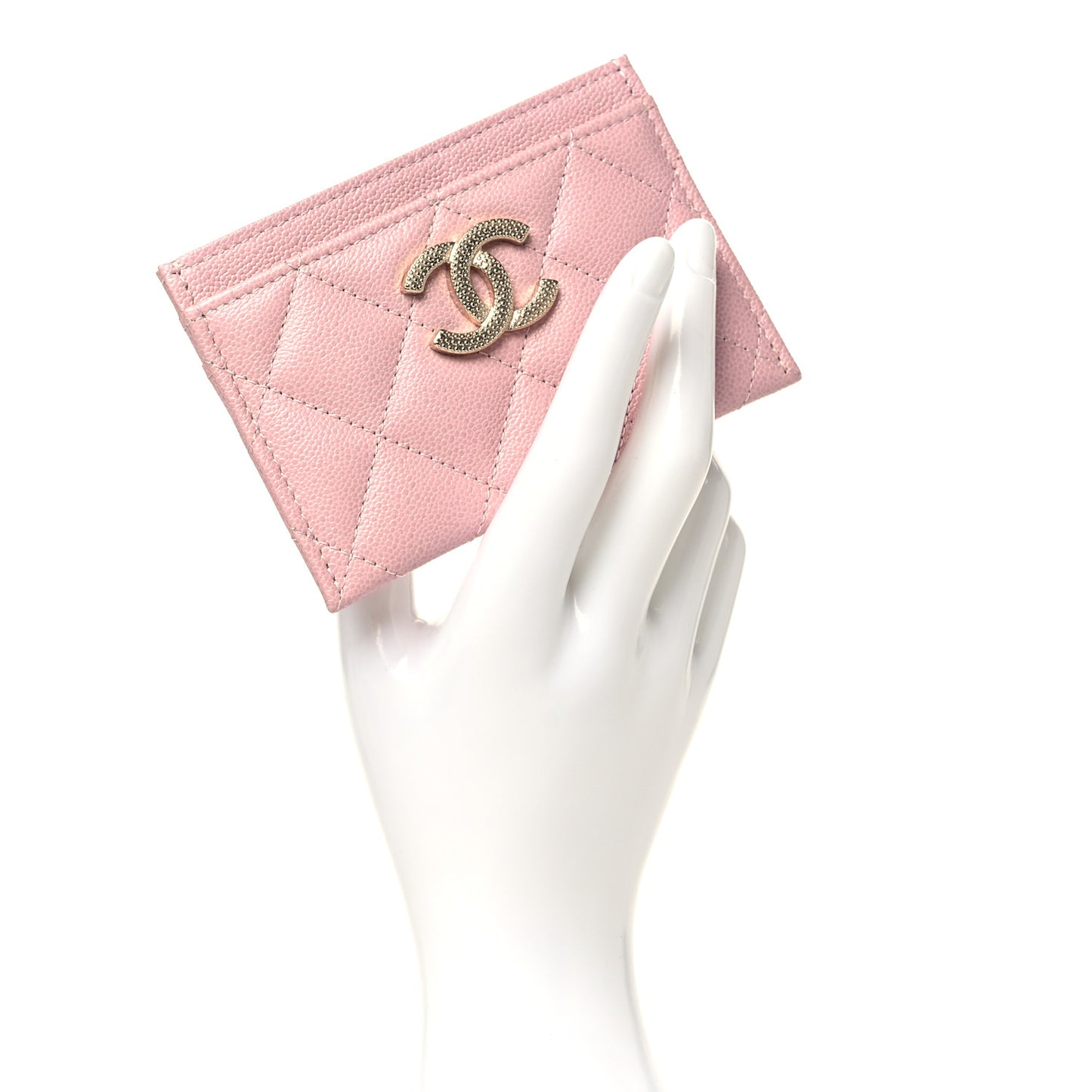Caviar Quilted Studded CC Card Holder Light Pink
