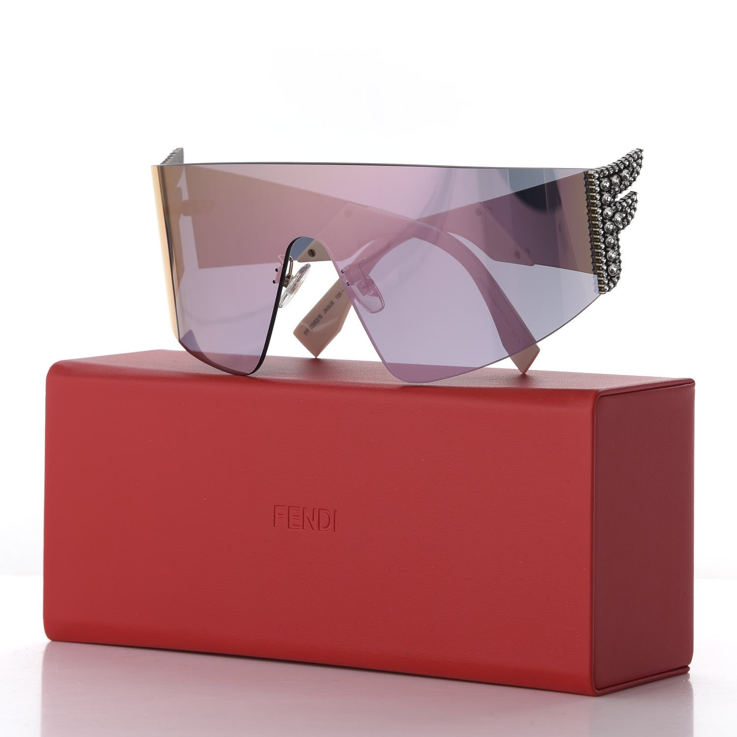 Fendi Mirrored Crystal Embellished FFreedom Shield Sunglasses FF 0382/S Pink 9 of 9