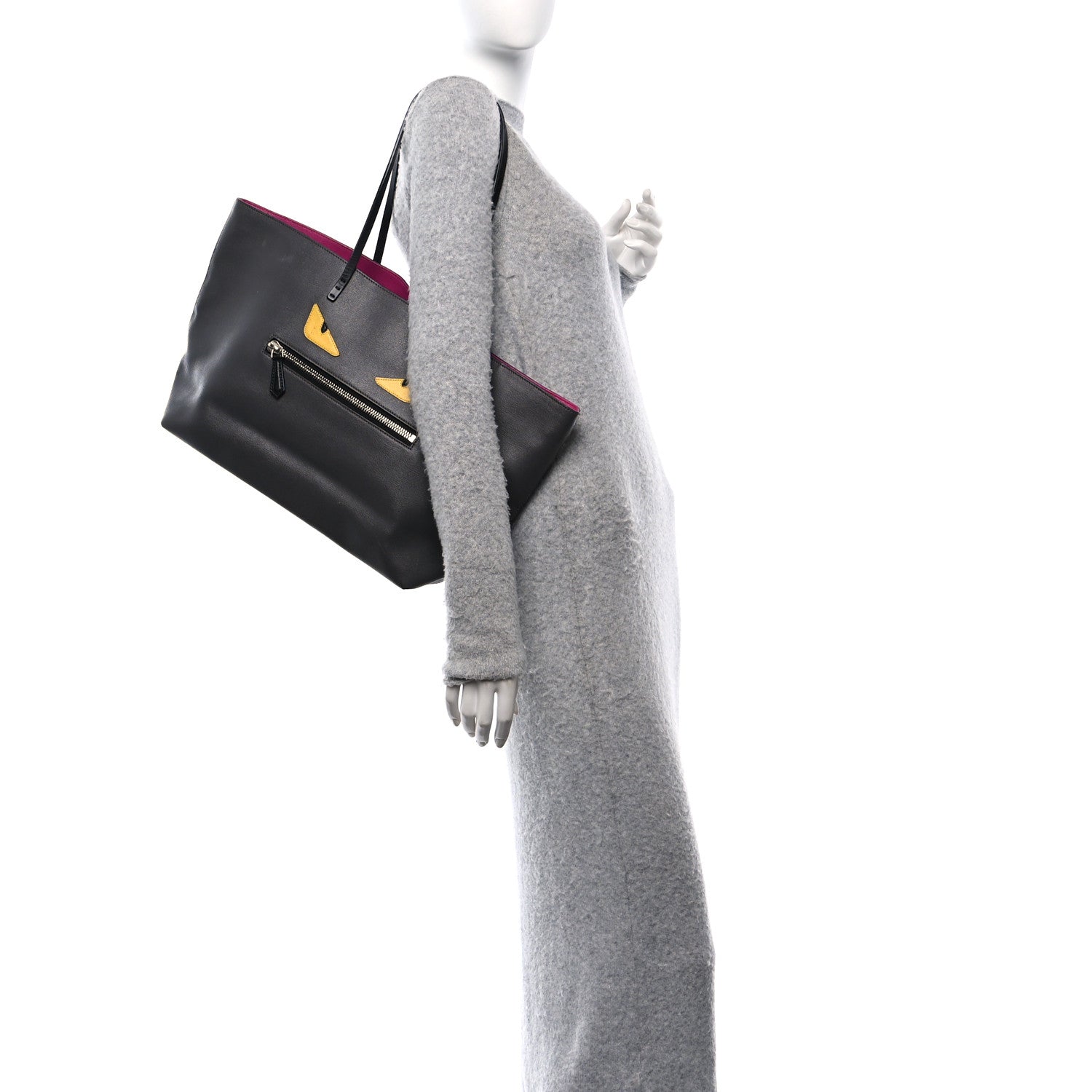 Fendi Vitello Elite Cuoio Monster Buggies Medium Roll Tote Carbone Black Multicolor Magenta 2 of 11