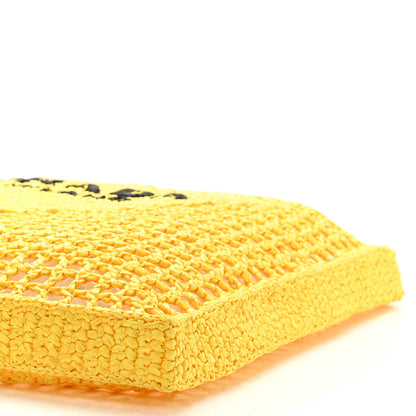 Prada Yarn Raffia Effect Crochet Logo Embroidered Tote Bag Giallo 15 of 17