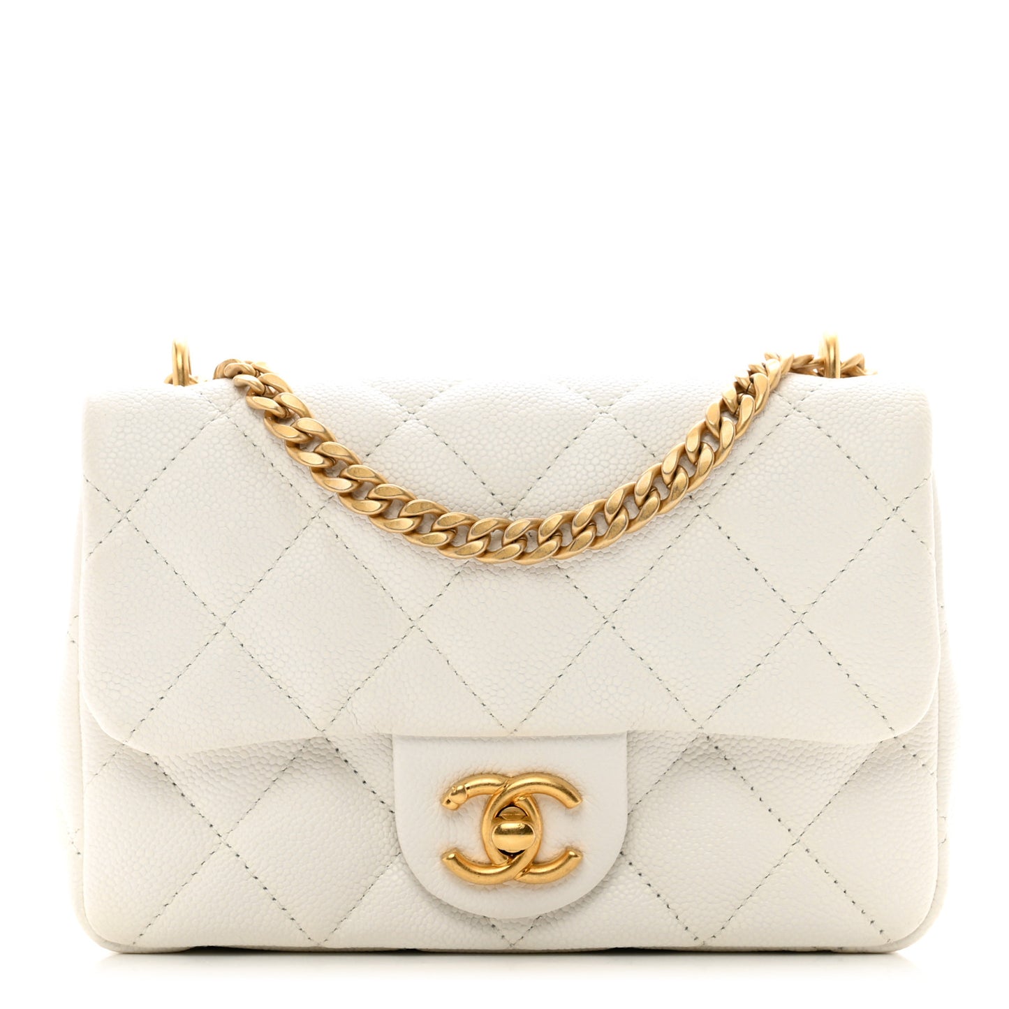 Caviar Quilted Mini Sweetheart Rectangular Flap White