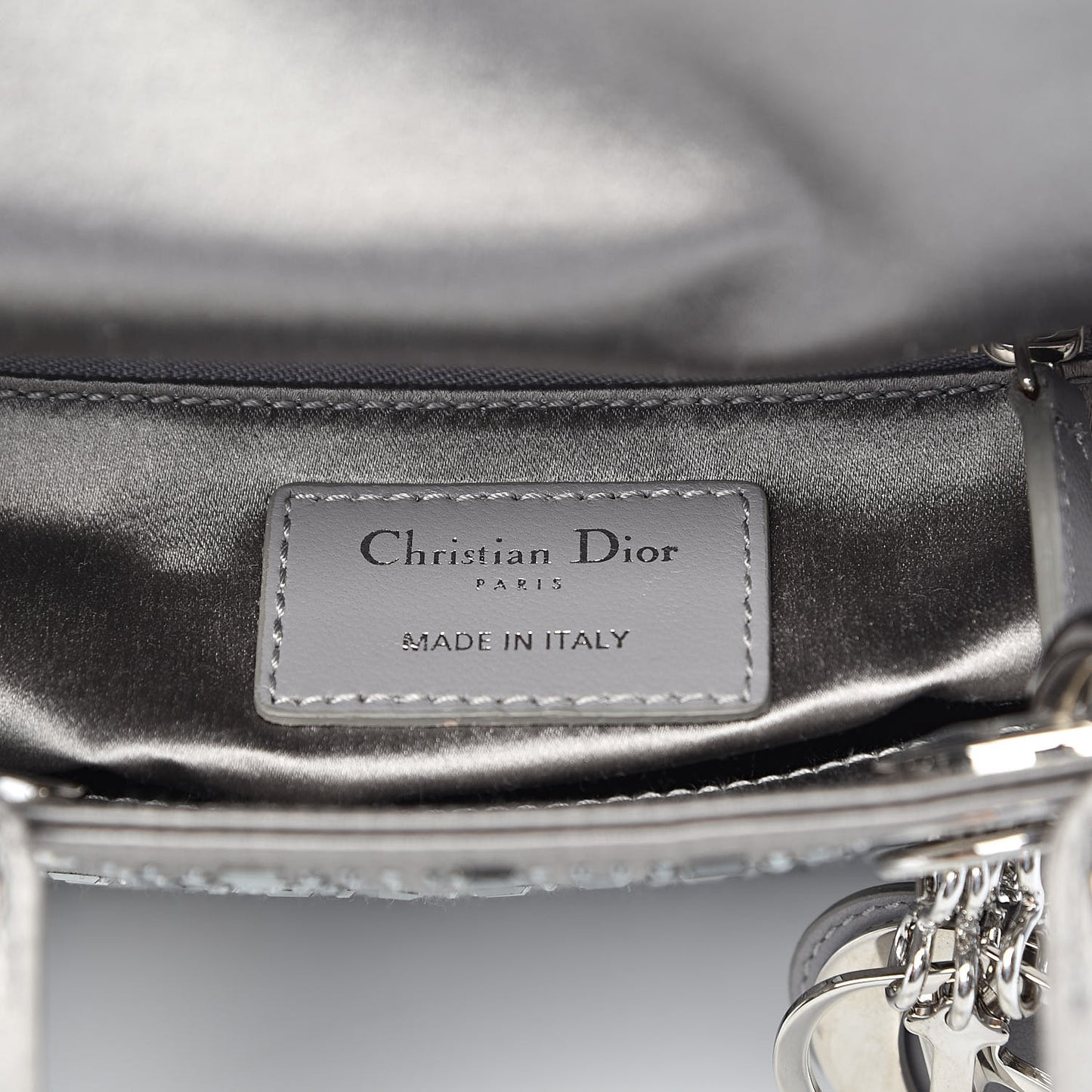 Satin Crystal Cannage Mini Lady Dior Gray