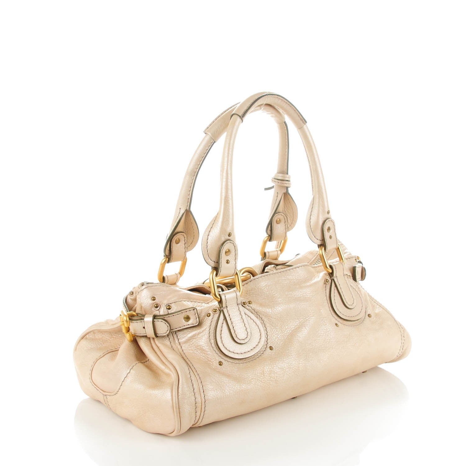 Chloe Metallic Calfskin Medium Paddington Satchel Beige 3 of 8
