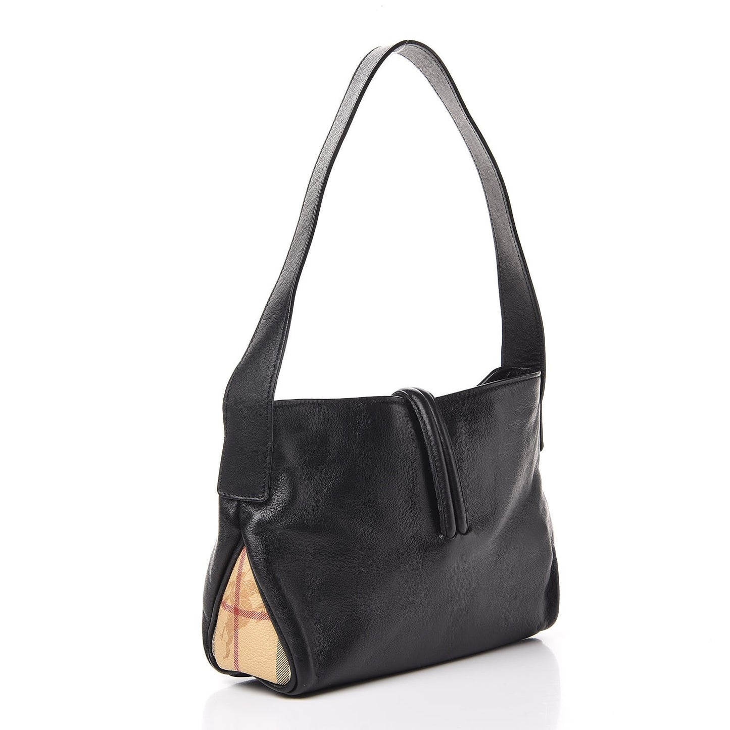 Smooth Calfskin Haymarket Check Horn Shoulder Bag Black
