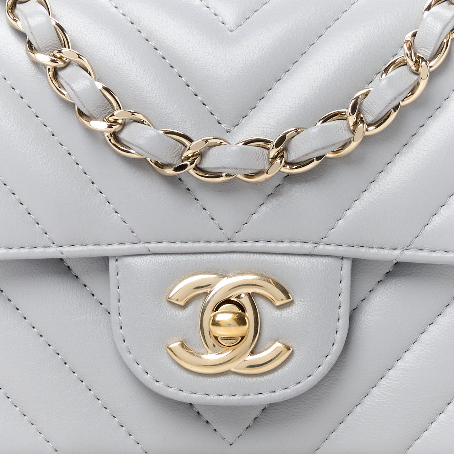 Lambskin Chevron Quilted Mini Rectangular Flap Grey