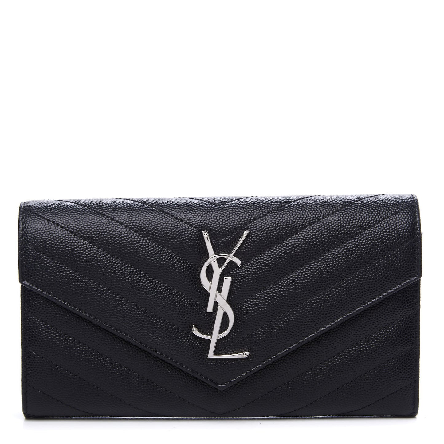 Grain De Poudre Matelasse Chevron Monogram Flap Wallet Black