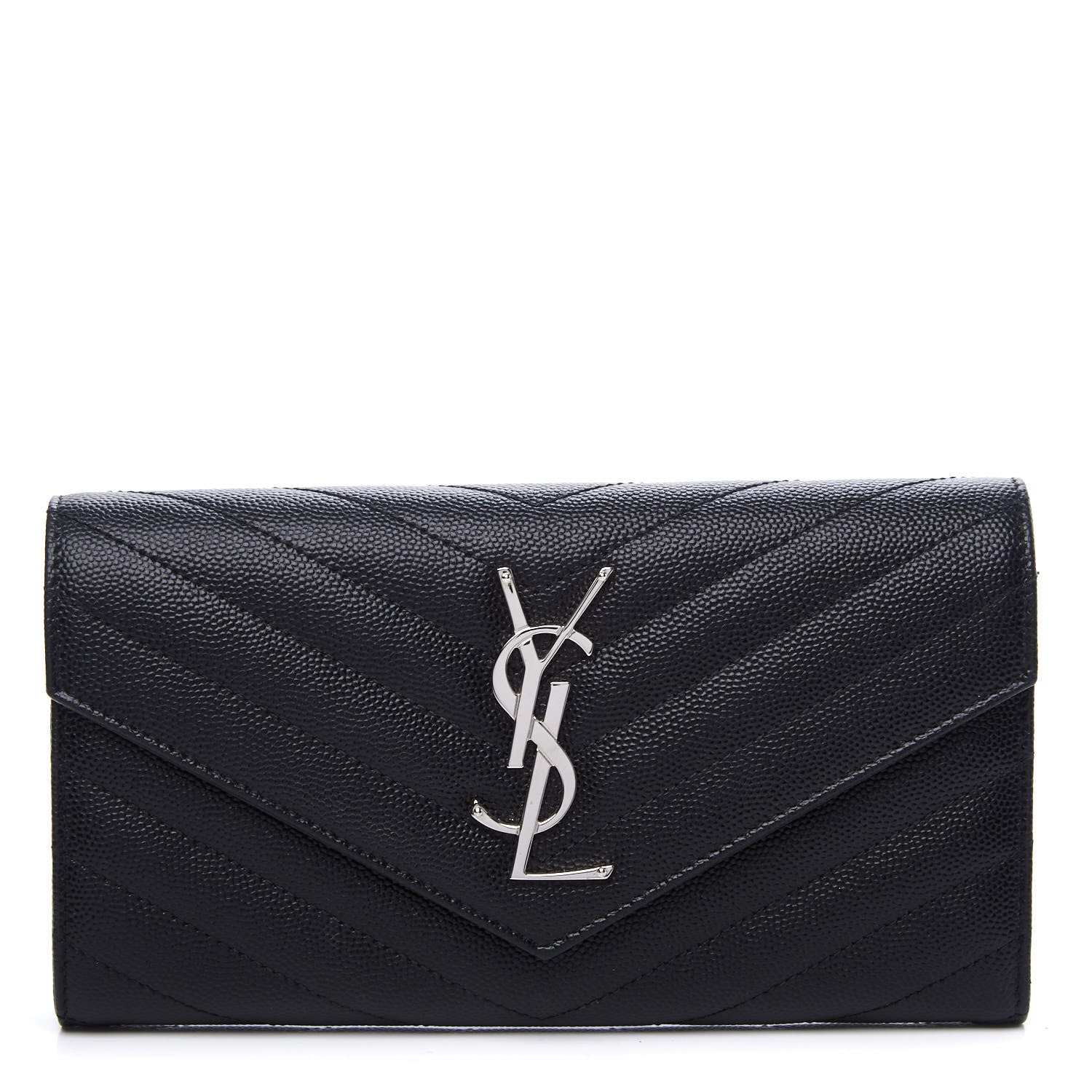 Saint Laurent Grain De Poudre Matelasse Chevron Monogram Flap Wallet Black 1 of 11