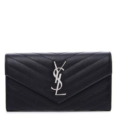 Saint Laurent Grain De Poudre Matelasse Chevron Monogram Flap Wallet Black 1 of 11