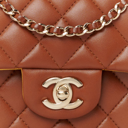 Chanel Lambskin Quilted Bi-Color Mini Top Handle Rectangular Flap Light Brown Yellow 9 of 12