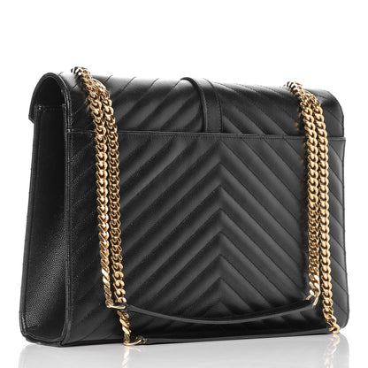 Saint Laurent Grain De Poudre Matelasse Chevron Large Monogram Satchel Black 3 of 8