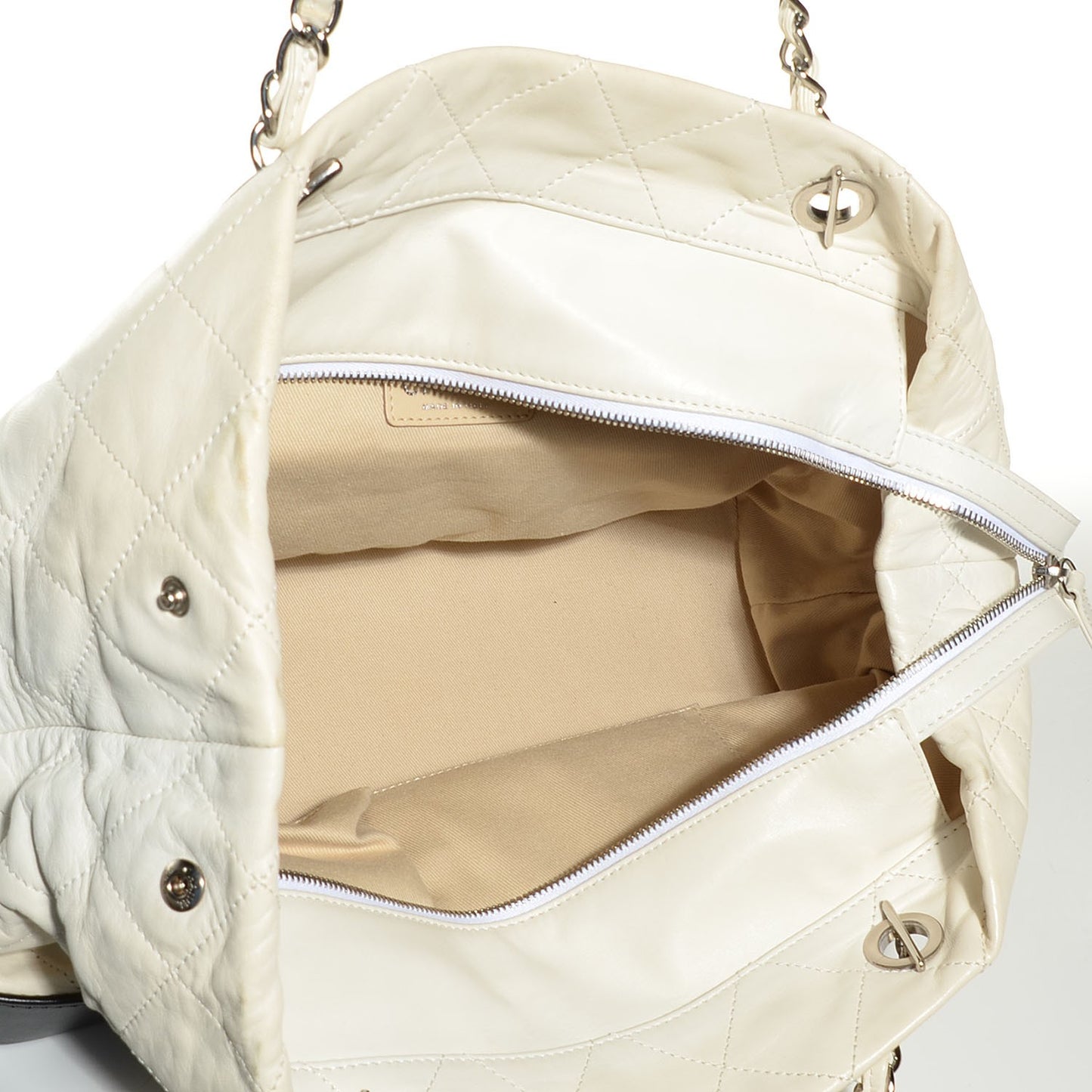 Iridescent Calfskin Stitched Medium VIP Shopping Tote White Black