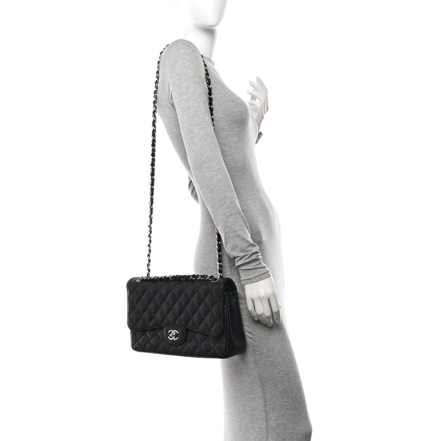 Caviar Quilted Jumbo Double Flap Black