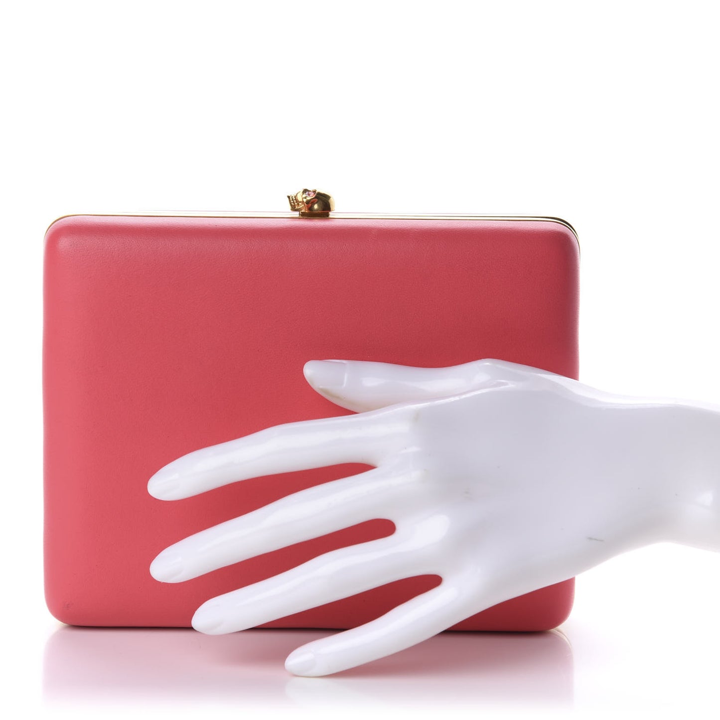 Calfskin Skull Box Clutch Pink
