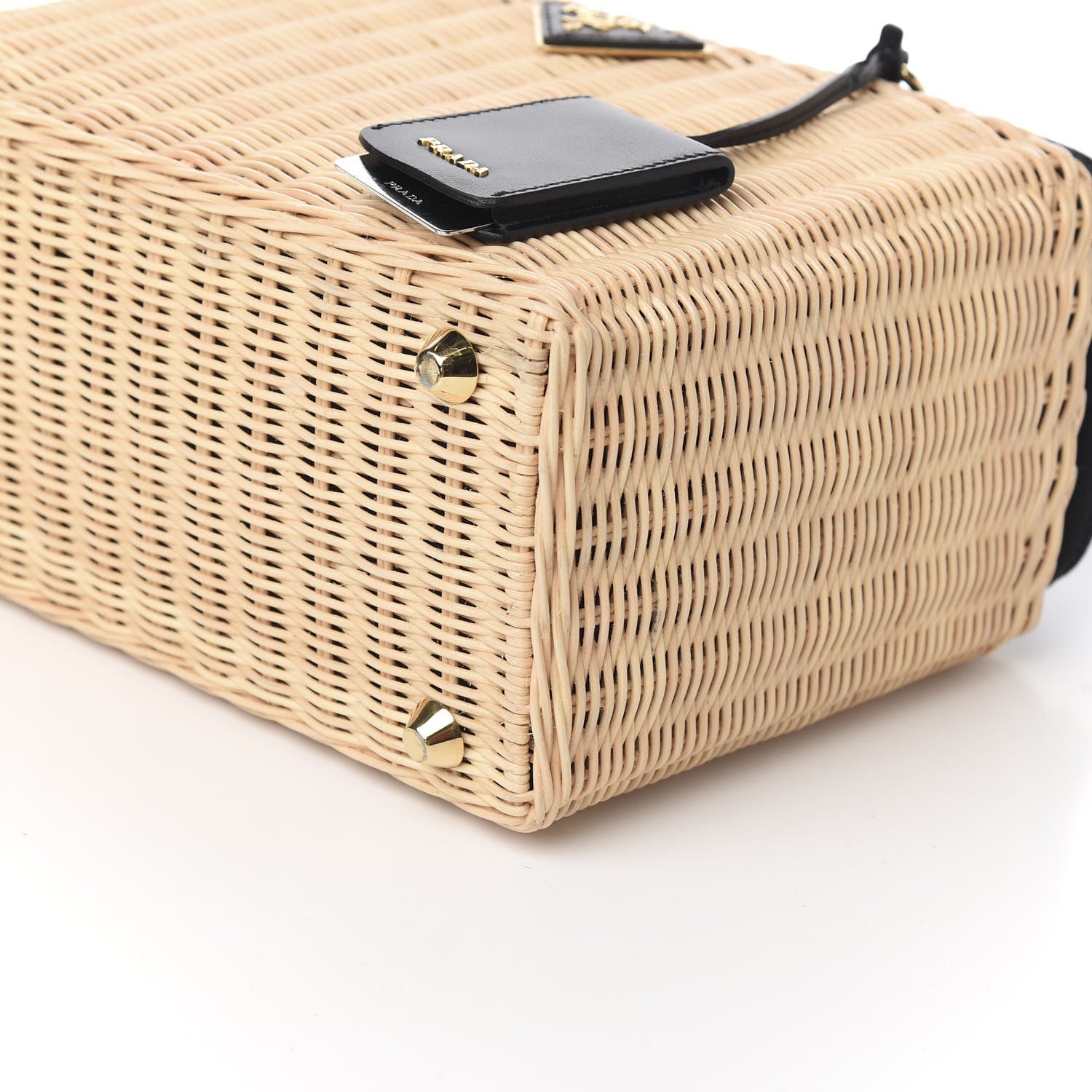 Prada Wicker Canvas Shoulder Bag Black 8 of 9
