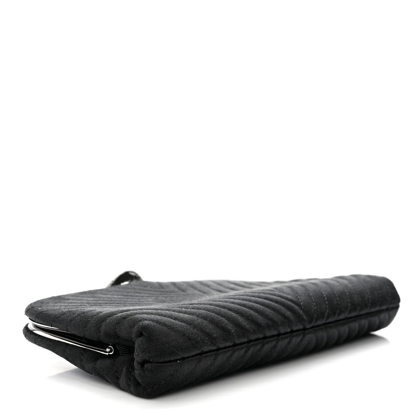 Satin Chevron Quilted Clutch Black