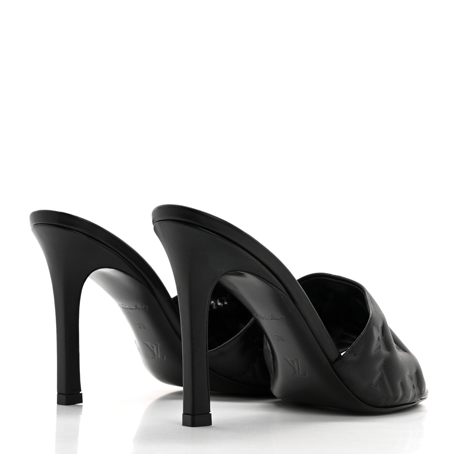 Lambskin Embossed Monogram Revival High Heel Mules 38 Black