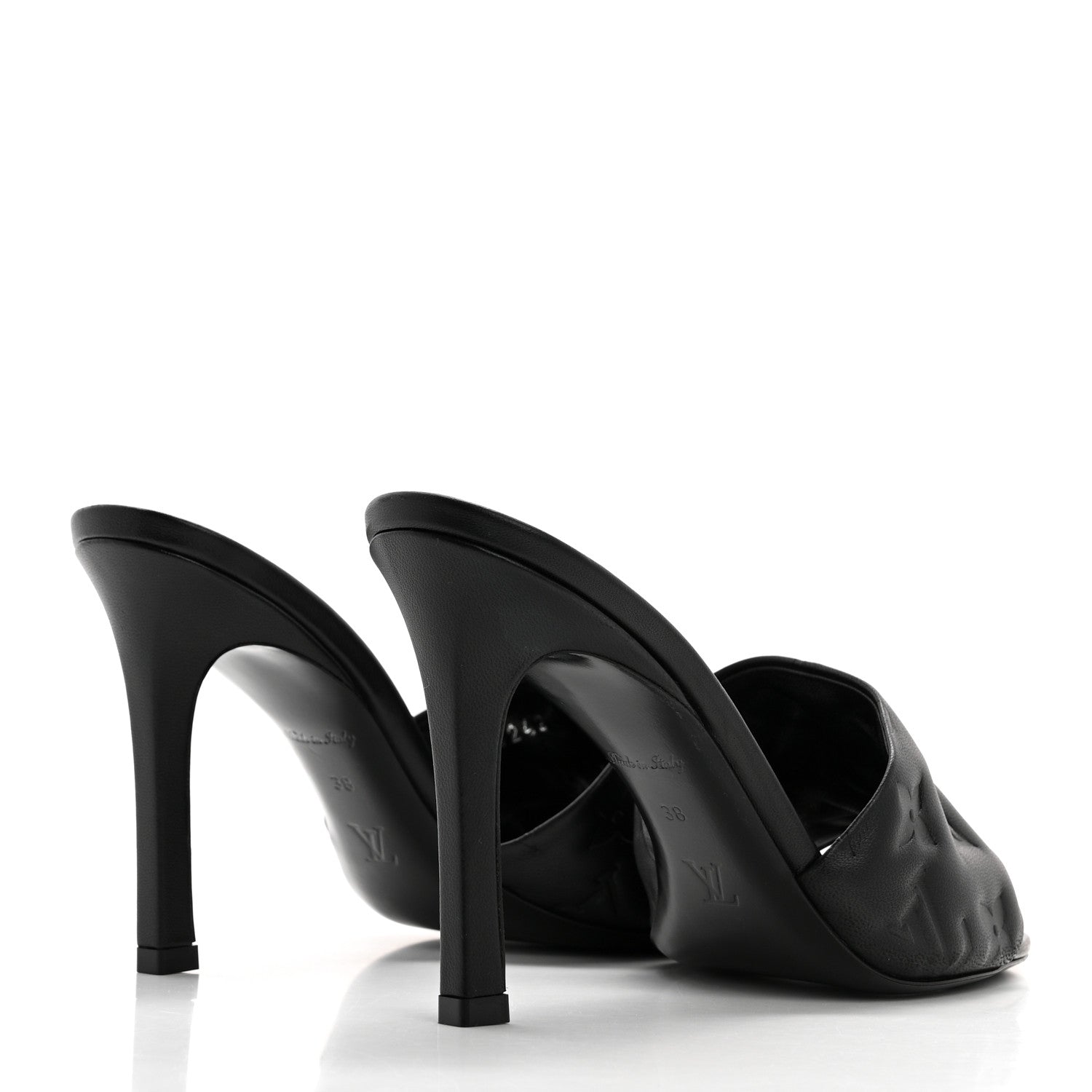 Louis Vuitton Lambskin Embossed Monogram Revival High Heel Mules 38 Black 4 of 8