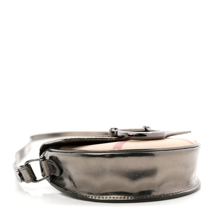 Burberry Patent Nova Check Mini Crossbody Bag Pewter 4 of 14