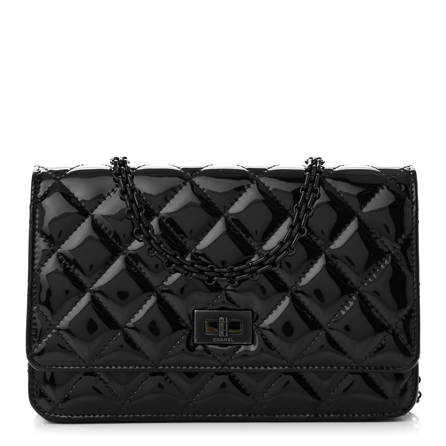 Patent Calfskin Quilted Reissue Wallet On Chain WOC So Black