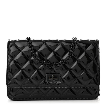 Chanel Patent Calfskin Quilted Reissue Wallet On Chain WOC So Black 1 of 11