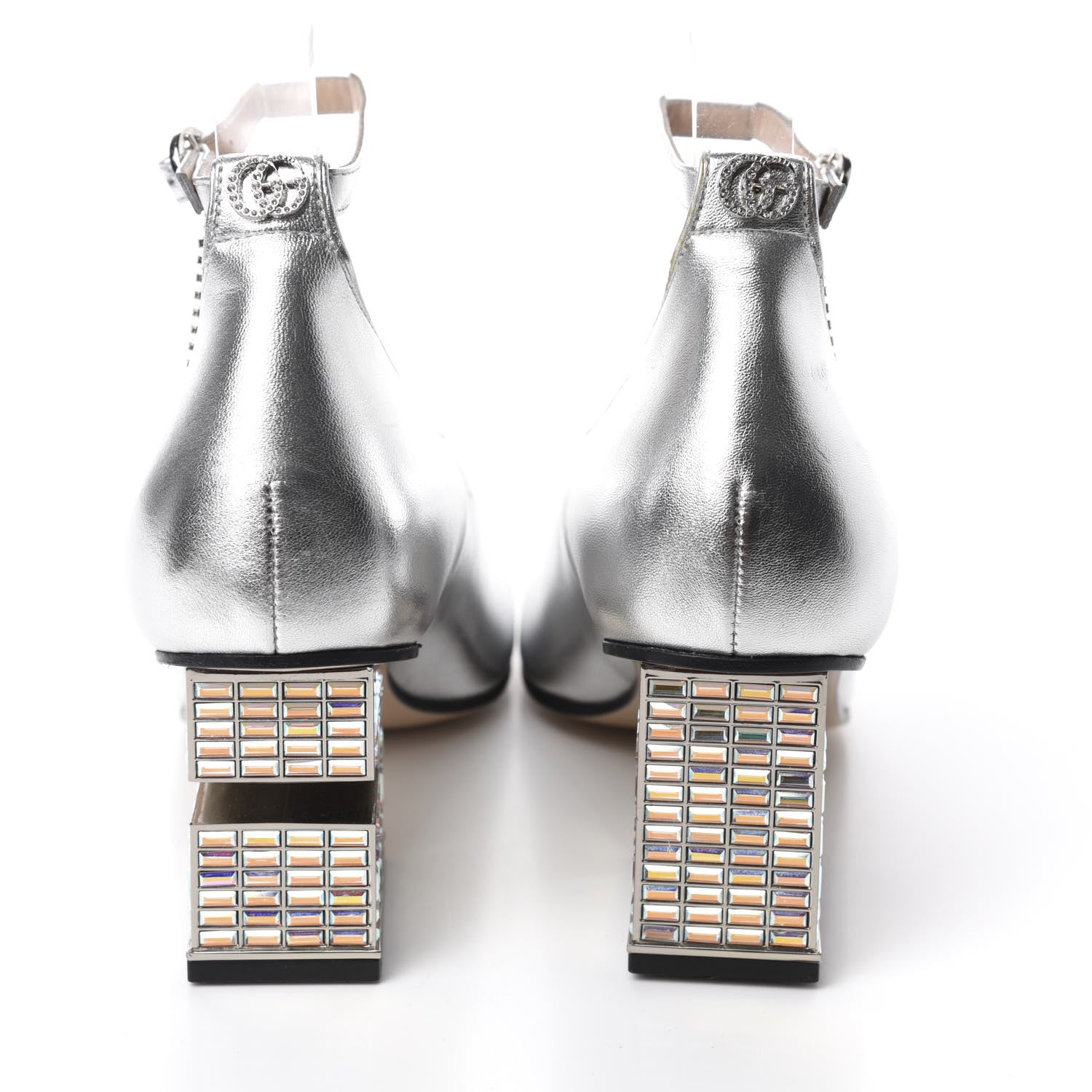 Gucci Metallic Nappa Crystal Square G Mid Heel Pumps 37.5 Silver 5 of 10
